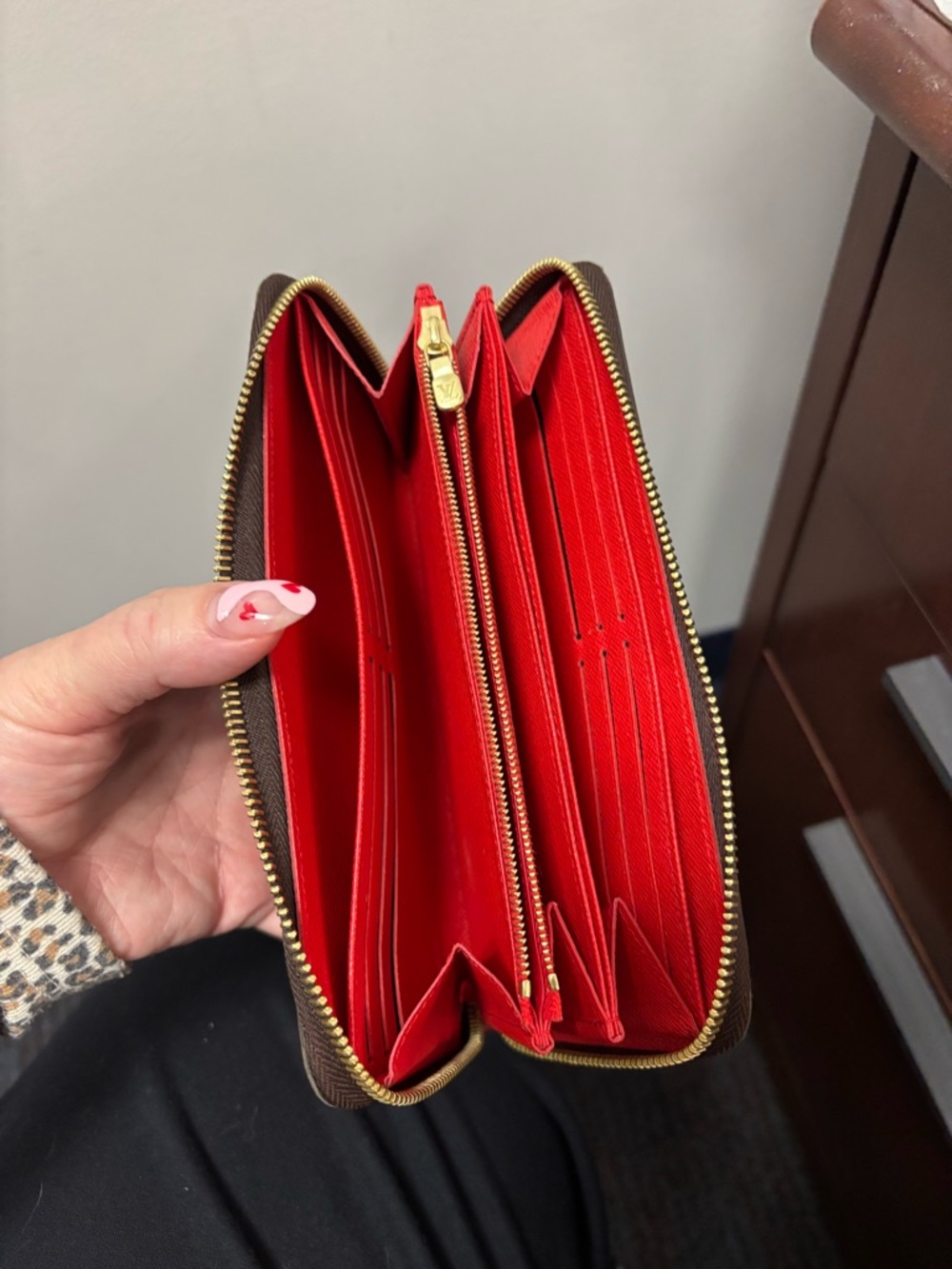 Louis Vuitton Brown Monogram Zip-Around Wallet with Red Interior